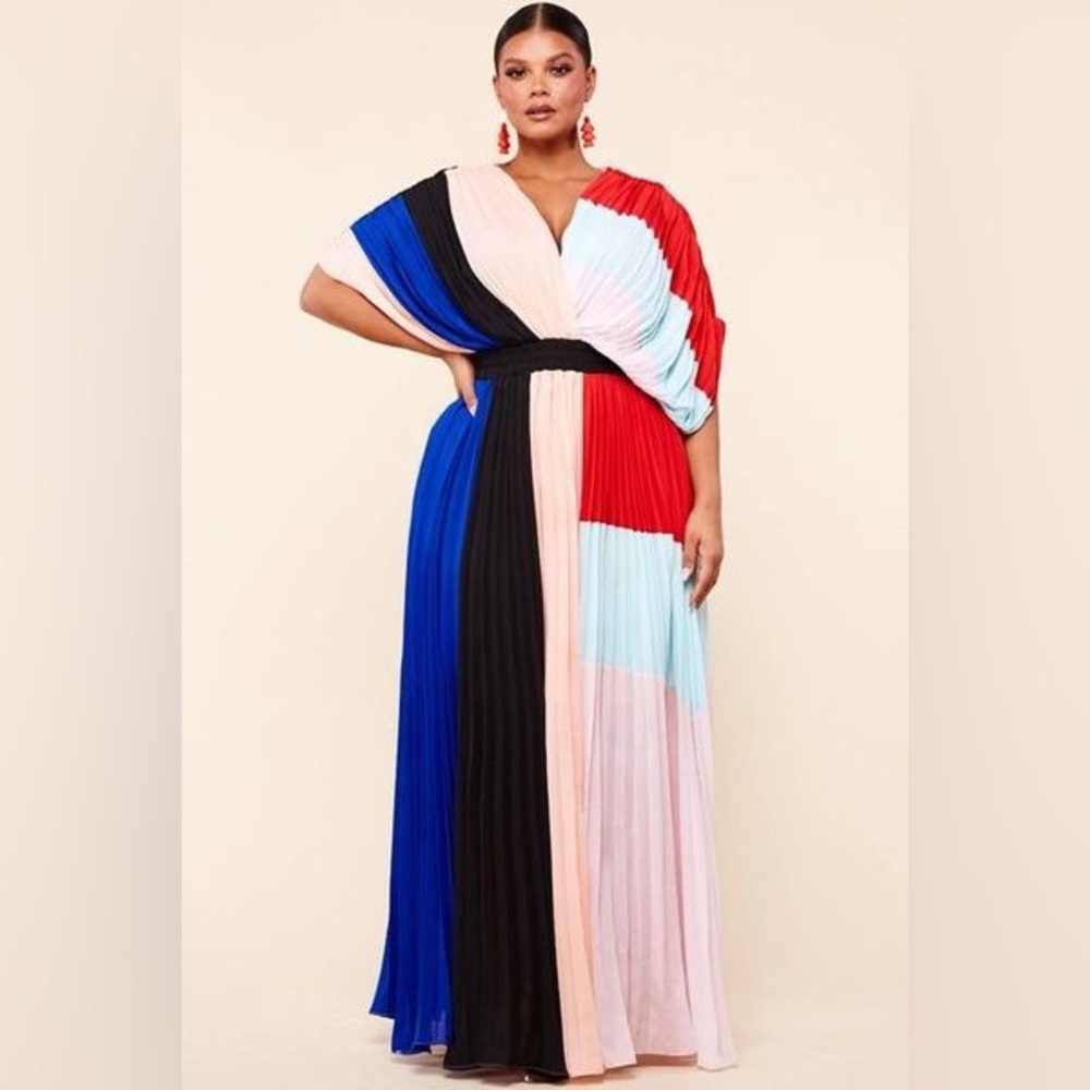 Pleated Color Block Maxi